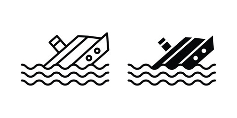 Naklejka premium Sinking ship icon design. Editable Stroke. Isolated on white background