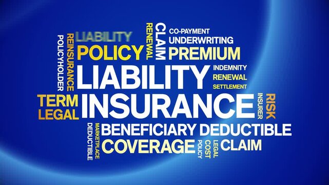 Liability insurance animated word cloud-text design animation tag kinetic typography seamless loop.
