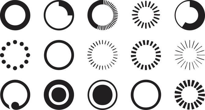 Set of Circular Loading Progress Bar Icons, Minimalist Buffering Spinners and Round Status Indicators for UI UX Web Design