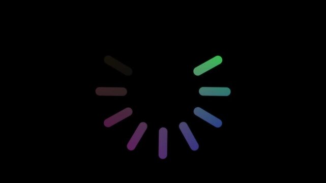 Multicolor Animated Loading Spinner on Black Background. Futuristic Loop Wheel Loader