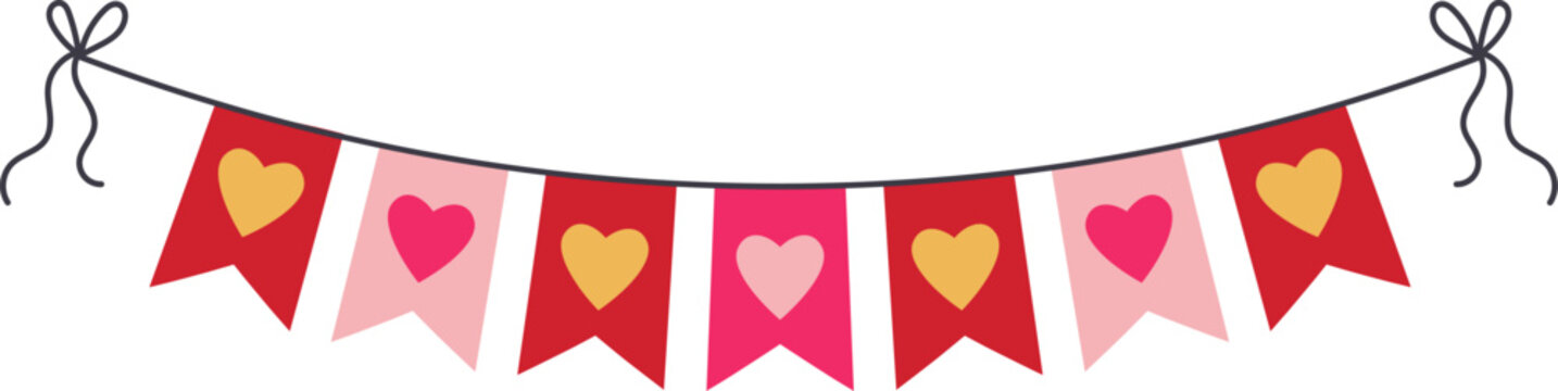 Decorative heart bunting displaying love and romance
