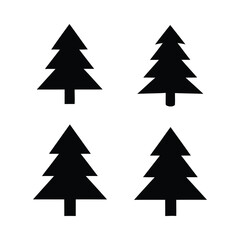 Obraz premium Four Minimalist Black Silhouette Christmas Trees in Grid Layout