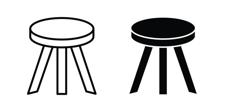 Three legged stool icon design. Editable Stroke. Isolated on white background