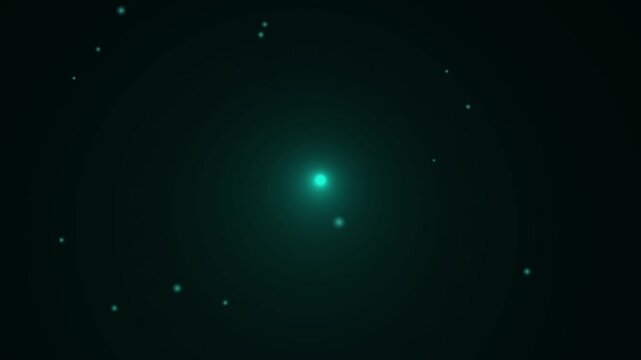 Glowing teal orb with light particles in space. Glowing teal orb turquoise. Glowing teal orb for cosmic phenomena and mystical extraterrestrial technology visuals art.