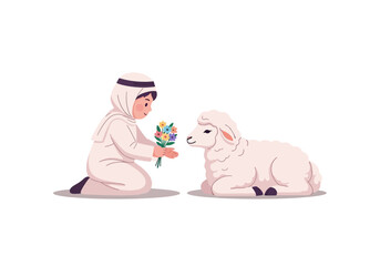 Boy in traditional clothes offering flower. © diyah