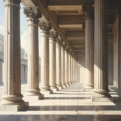 Fototapeta premium A long colonnade with numerous white marble columns