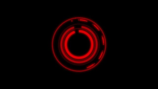 Red futuristic circular HUD element with rings. Red futuristic HUD display. Red futuristic circular HUD for target tracking and high tech interface design animations art.