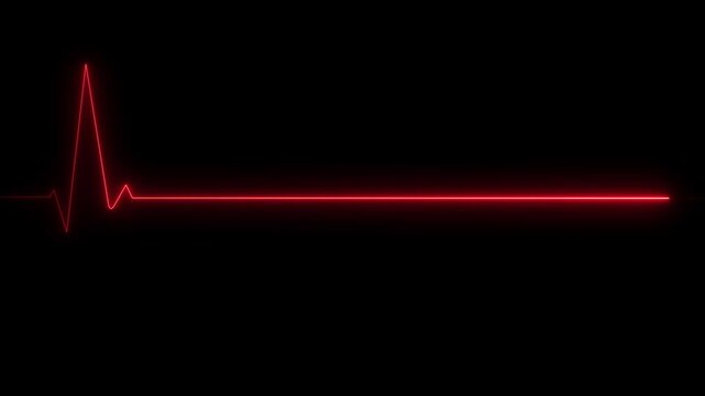 Neon Death Heartbeat Line on Black Background, Glowing Flatline ECG Illustration, Futuristic Medical and Health Concept, Cardiology Vital Signs,-4k black background icon animation