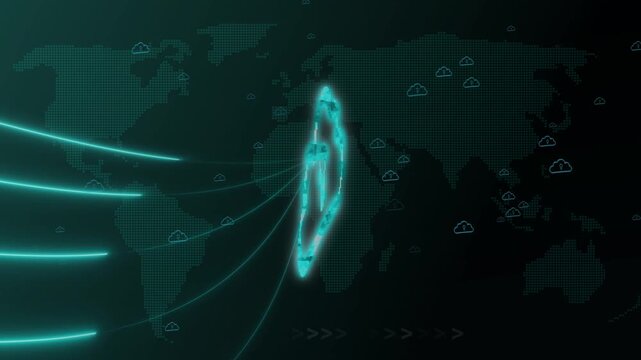 Digital cloud computing network security concept. Digital cloud computing connections. Digital cloud computing network for global data privacy and encryption visuals art.