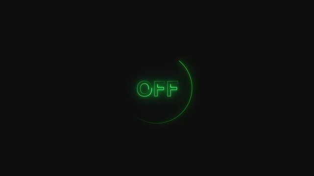 Green neon OF text with circular light element. Green neon OF text glowing. Green neon OF text for system standby status and digital power interface indicators design.