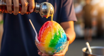 Obraz premium Colorful Syrup ON Shaved Ice.