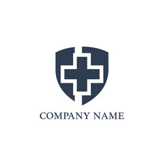 Fototapeta premium Premium medical equipment logo features a shield with cross symbol