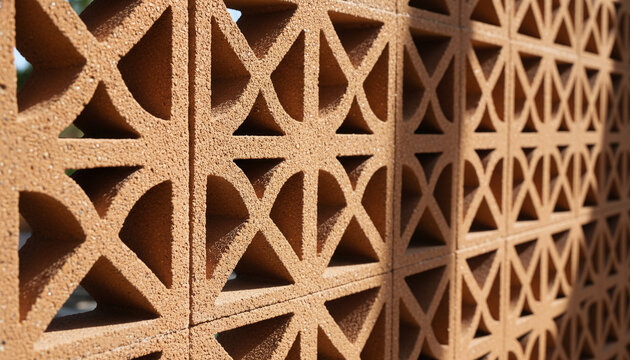 Architectural terracotta breeze block wall texture with geometric shadows
