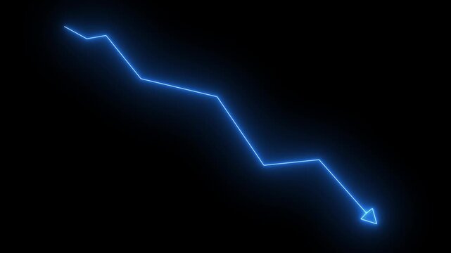 Global business line animation. Abstract glowing neon line business graph growth arrow to down arrow.4k black background icon animation