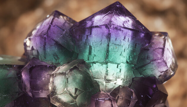 Raw Fluorite gemstone crystals with perfect natural octahedron geometry