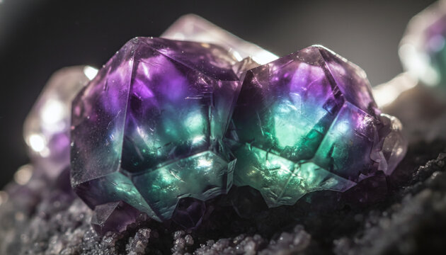 Raw Fluorite gemstone crystals with perfect natural octahedron geometry
