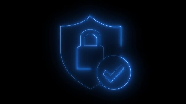 glowing neon blue color lock animation icon security privacy password protection safety 4k black background icon animation