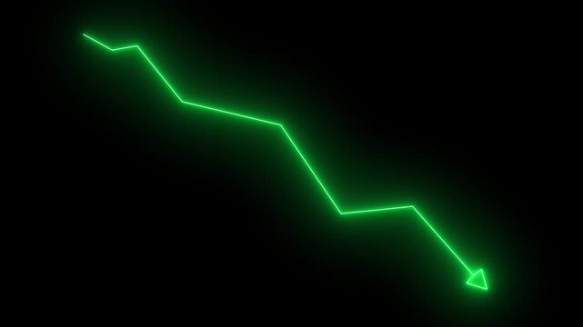 Global business line animation. Abstract glowing neon line business graph growth arrow to down arrow.4k black background icon animation