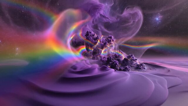 Abstract rainbow vortex with swirling colors and nebulae background