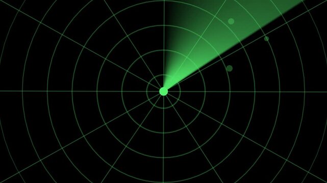 Green radar concept. Digital realistic radar with targets on monitor in searching. Air search . Military search system. 4k black background icon animation