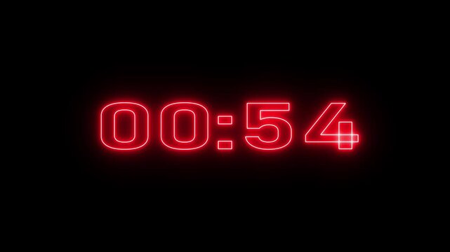 A wonderful glowing red neon line colors countdown animation,5 minutes to 0 minutes. Abstract 5 minute countdown,number,stopwatch,clock animation with normal text on black background.