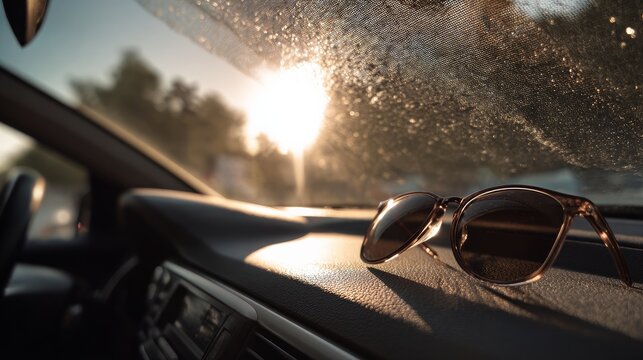 Car's sunshade, seen up close, shields the dashboard from intense sun.