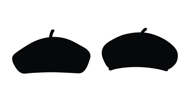 Two black berets isolated on a white background silhouette