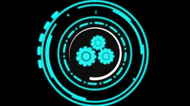 Futuristic HUD settings with glowing gear icons. Futuristic HUD settings technology. Futuristic HUD settings for software configuration and system control dashboards art.