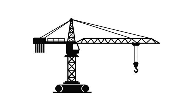 Tower crane silhouette against a white background high quality professional