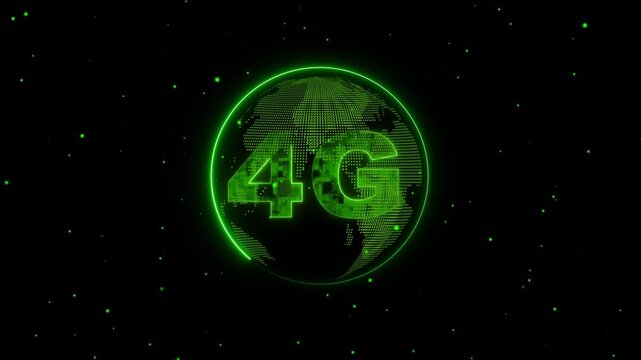 4G technology concept with green logo on globe. 4G technology neon ring. 4G technology for mobile communication and wireless network infrastructure animations art.