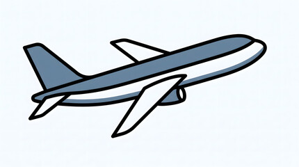 Naklejka premium A stylized illustration of a commercial airplane in mid-flight against a light blue background.