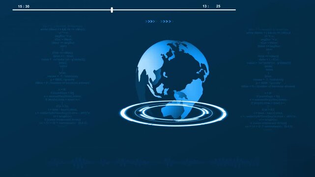 Digital earth with code and HUD elements. Digital earth globe. Digital earth for international information networks and high tech communication system animations art.