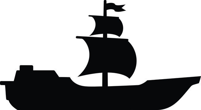 Silhouette of a classic sailing ship with a flag