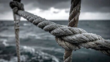 Fototapeta premium Ropes on a boat in a stormy sea.