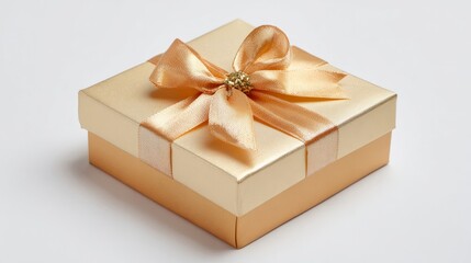 Obraz premium Gift box, dressed with satin ribbon and bow, sits on a white background.