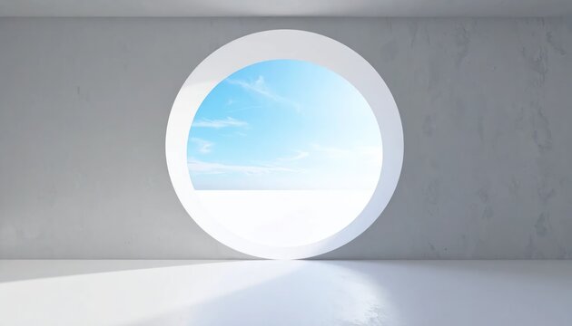 Round Window with Sky View Interior Scene.