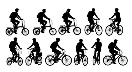 Obraz premium Silhouette illustrations of cyclists in various poses.