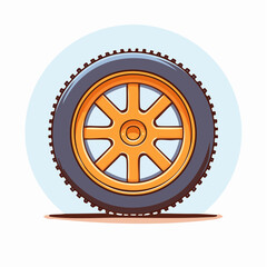 Obraz premium Cartoon illustration of a car wheel with an orange rim