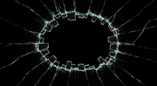 Cracked glass shattered window pane.