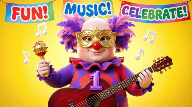 Festive jester with music and fun celebrates carnival joy in vibrant style.