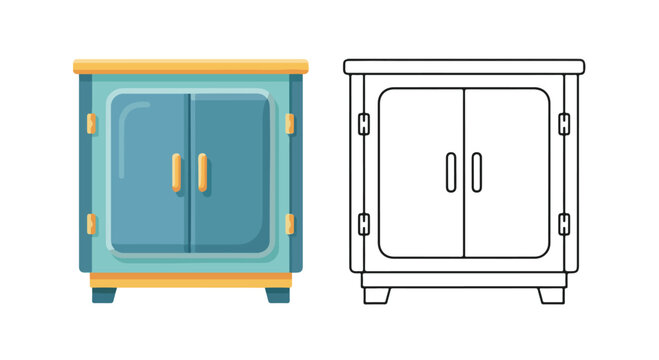 Electrical circuit breaker box with blue cover and yellow accents, open and closed views for electrical safety