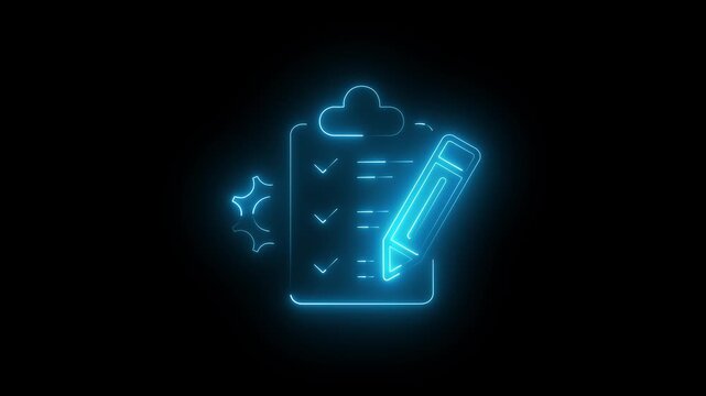 Neon glowing note book icon on background 4k motion video animation.