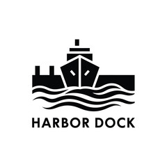 harbor dock silhouette with ship and waves on a white background nautical emblem design high quality professional detailed modern elegant © Bar