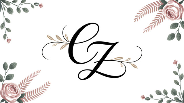 Elegant monogram letter z with floral decorative border Vector