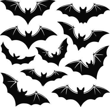 bat vector flying silhouettes set for nocturnal and web use