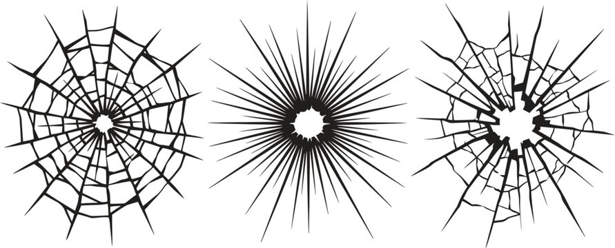 Broken glass crack effects on white background