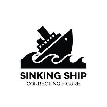 sinking ship silhouette on waves a black and white graphic illustration on a white background high quality professional detailed modern