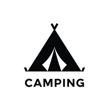 black silhouette of a classic a frame tent with a white background camping and outdoor adventure emblem high quality professional detailed