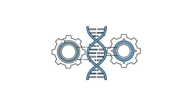 DNA helix with gear icons biotechnology.