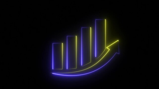 Neon business graph animation increased. Abstract neon line business graph animation. Abstract business growth and start up business concept ,growth concept royal neon line moving.